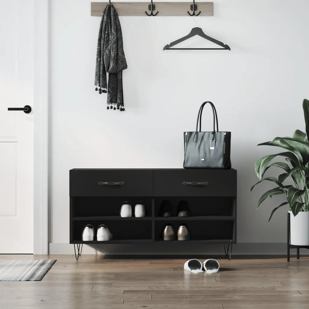 vidaXL Panca Porta Scarpe Nera 102x35x55 cm in Legno Multistrato