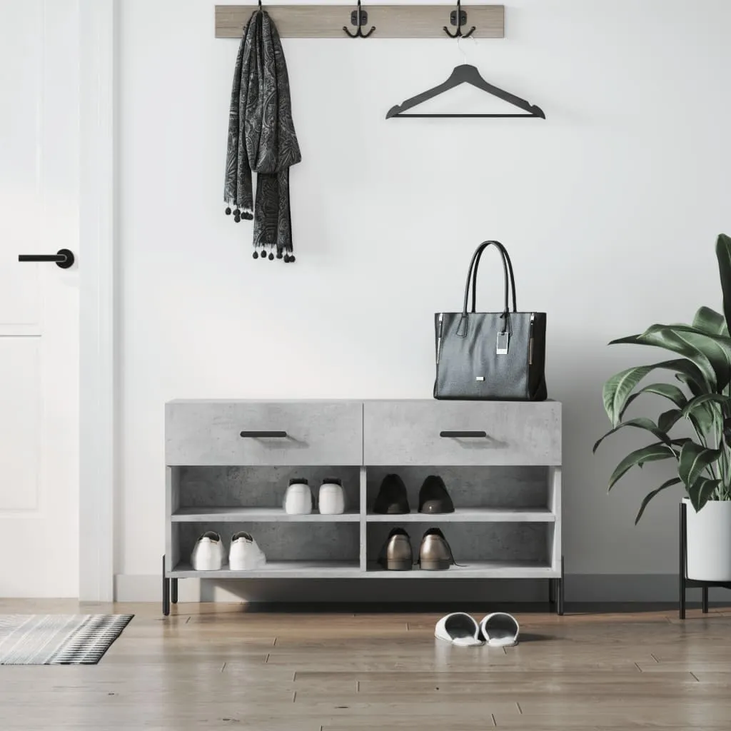 vidaXL Panca Porta Scarpe Grigio Cemento 102x35x55cm Legno Multistrato