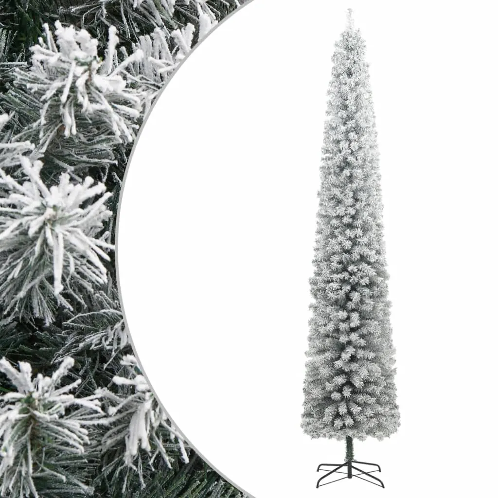 vidaXL Albero di Natale Sottile con Base e Neve Floccata 270 cm PVC