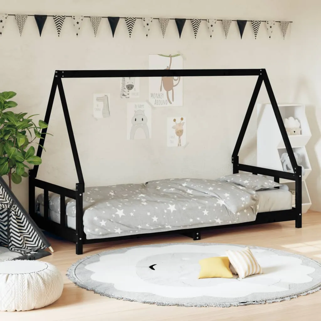 vidaXL Giroletto per Bambini Nero 90x200 cm in Legno Massello di Pino