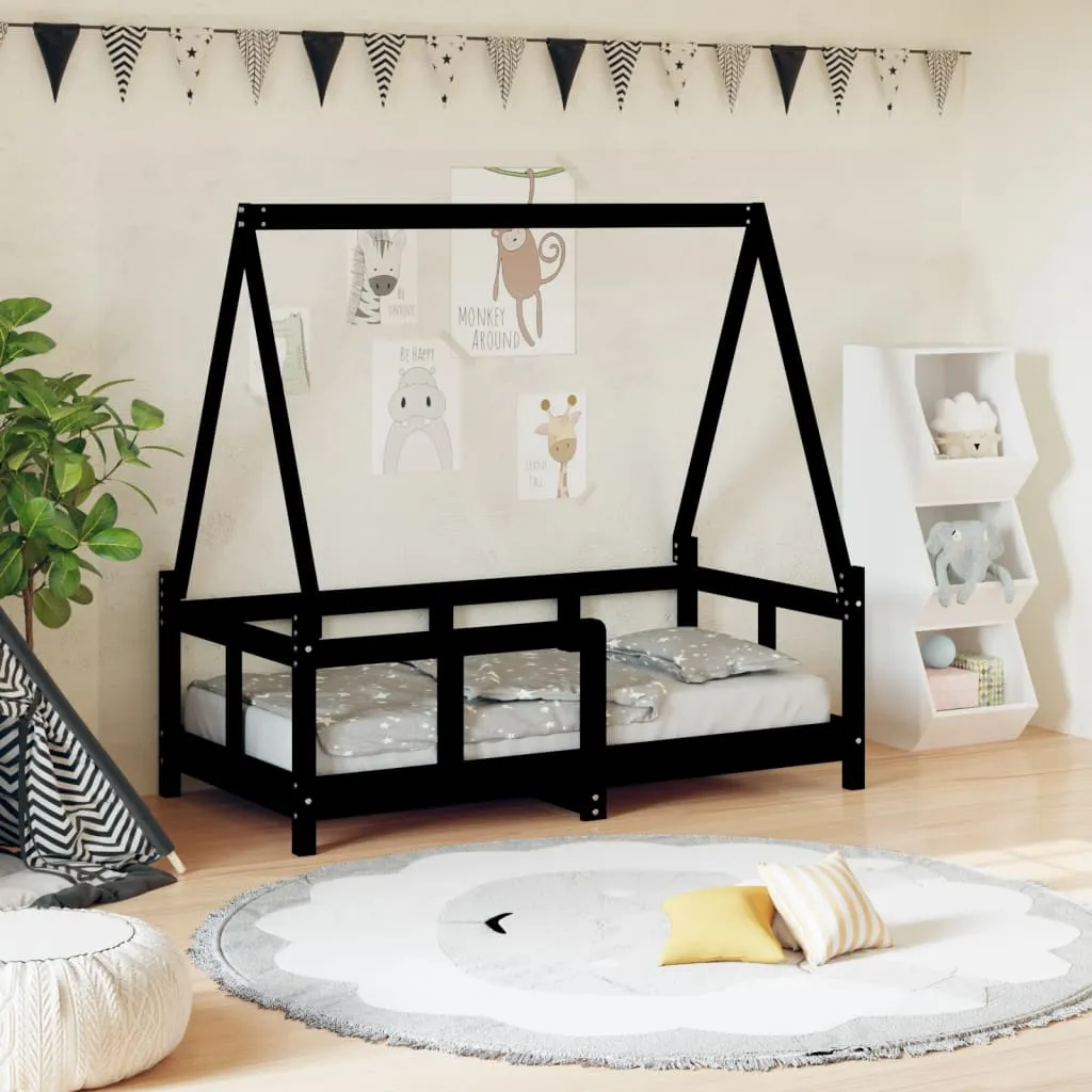 vidaXL Giroletto per Bambini Nero 70x140 cm in Legno Massello di Pino