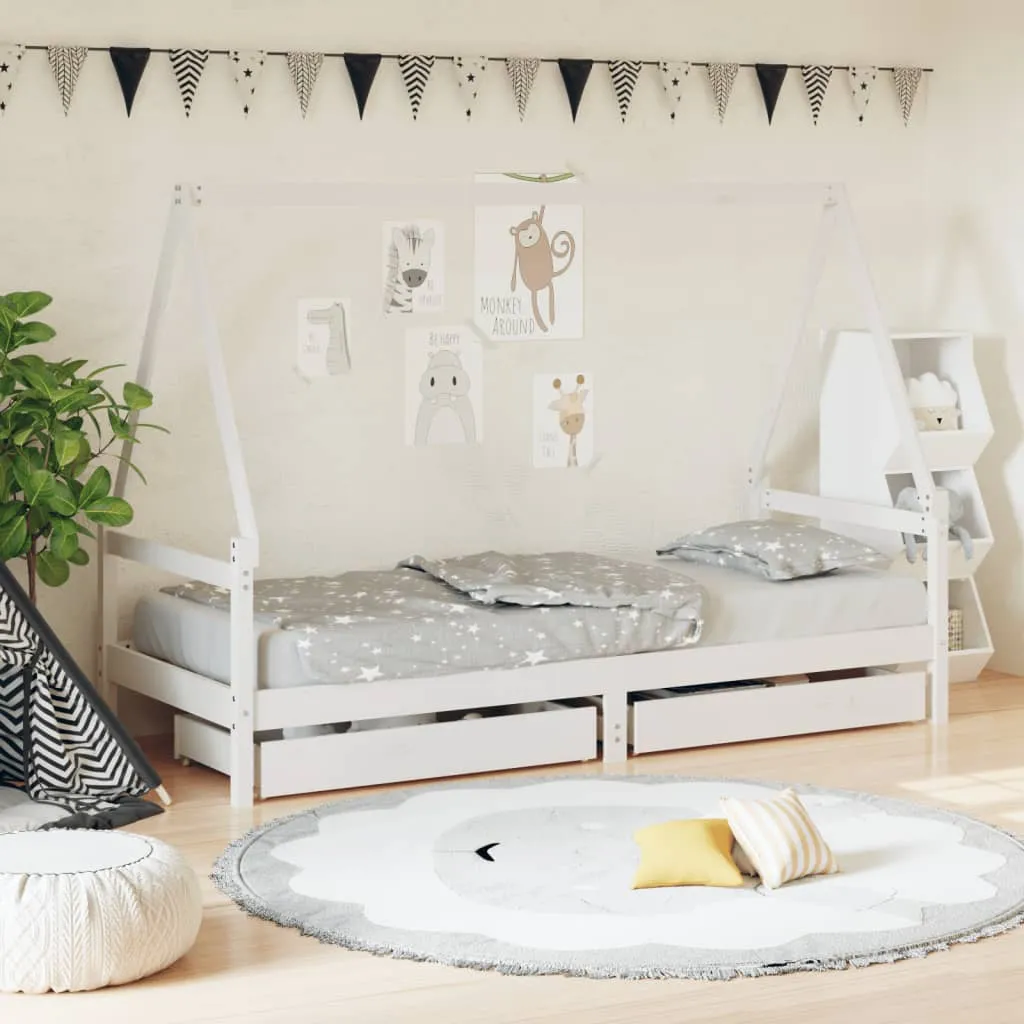 vidaXL Giroletto Bambini con Cassetti Bianco 90x200cm Massello di Pino