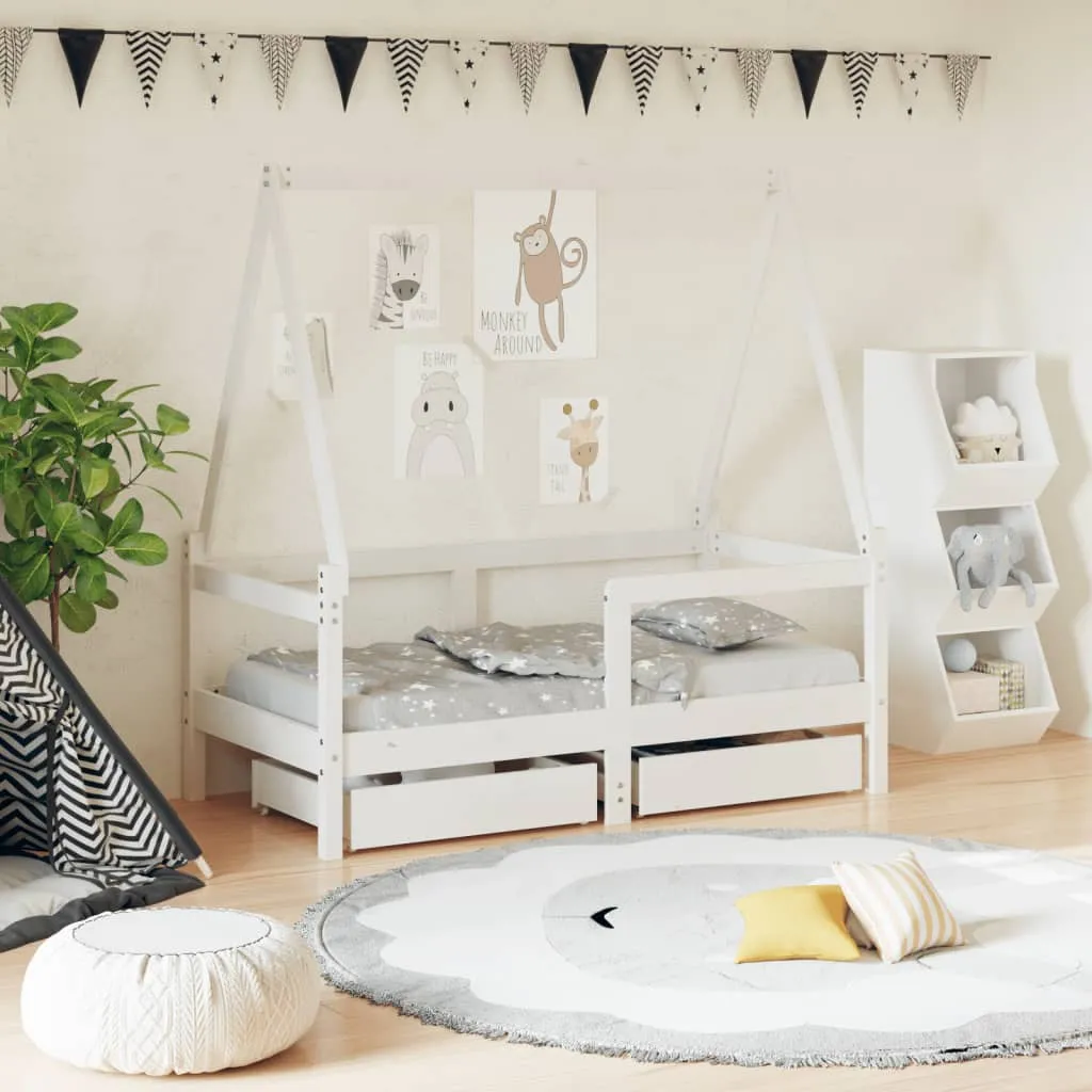 vidaXL Giroletto Bambini con Cassetti Bianco 70x140cm Massello di Pino