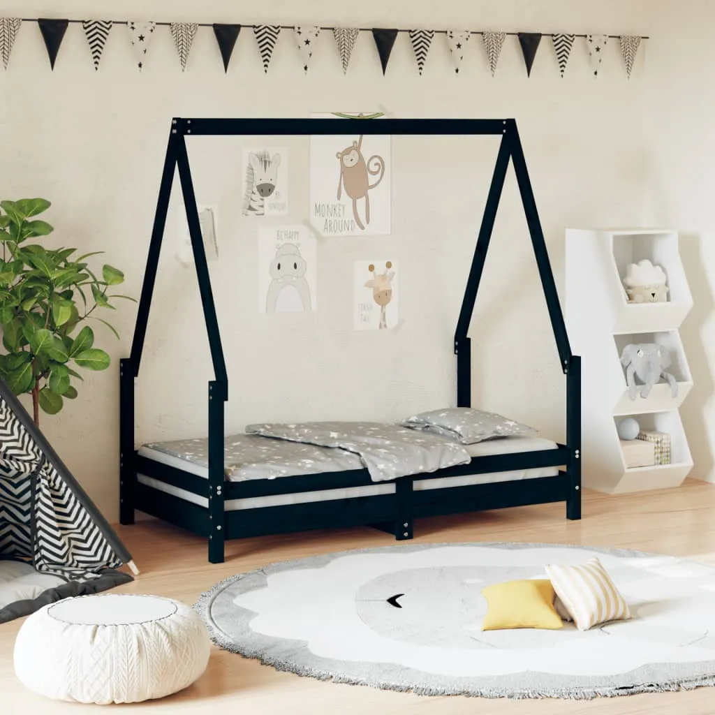 vidaXL Giroletto per Bambini Nero 70x140 cm in Legno Massello di Pino