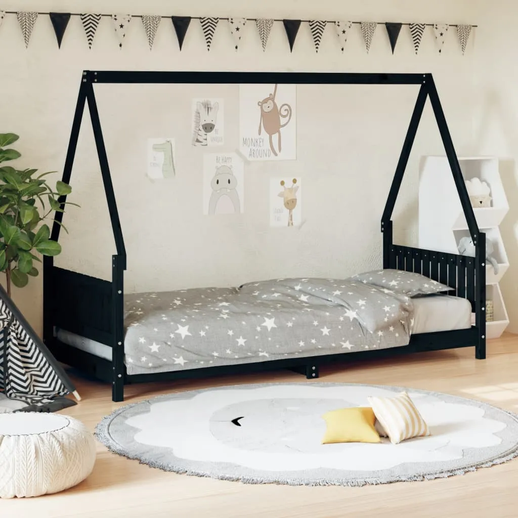 vidaXL Giroletto per Bambini Nero 80x200 cm in Legno Massello di Pino