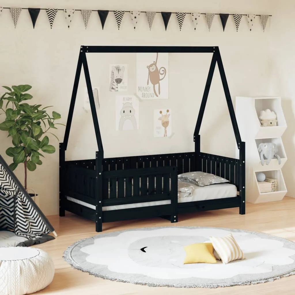 vidaXL Giroletto per Bambini Nero 70x140 cm in Legno Massello di Pino