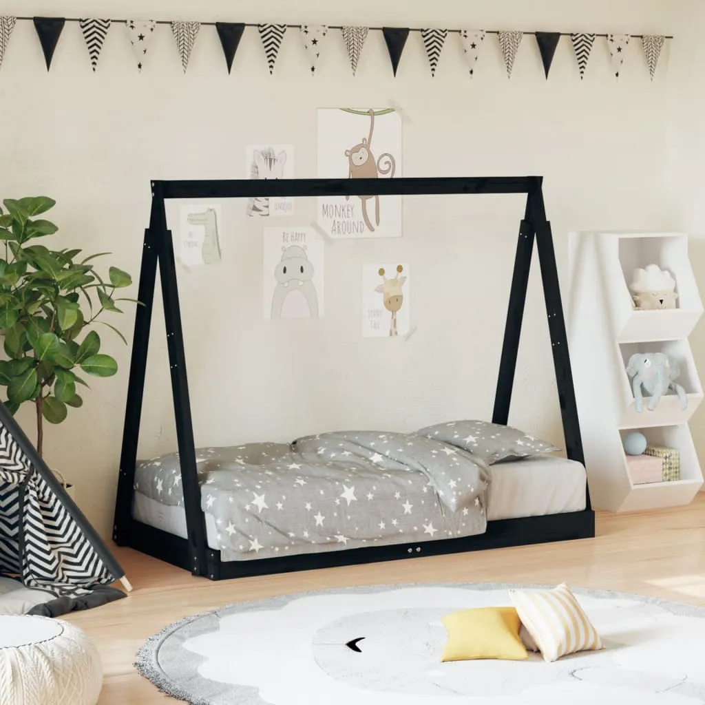 vidaXL Giroletto per Bambini Nero 70x140 cm in Legno Massello di Pino