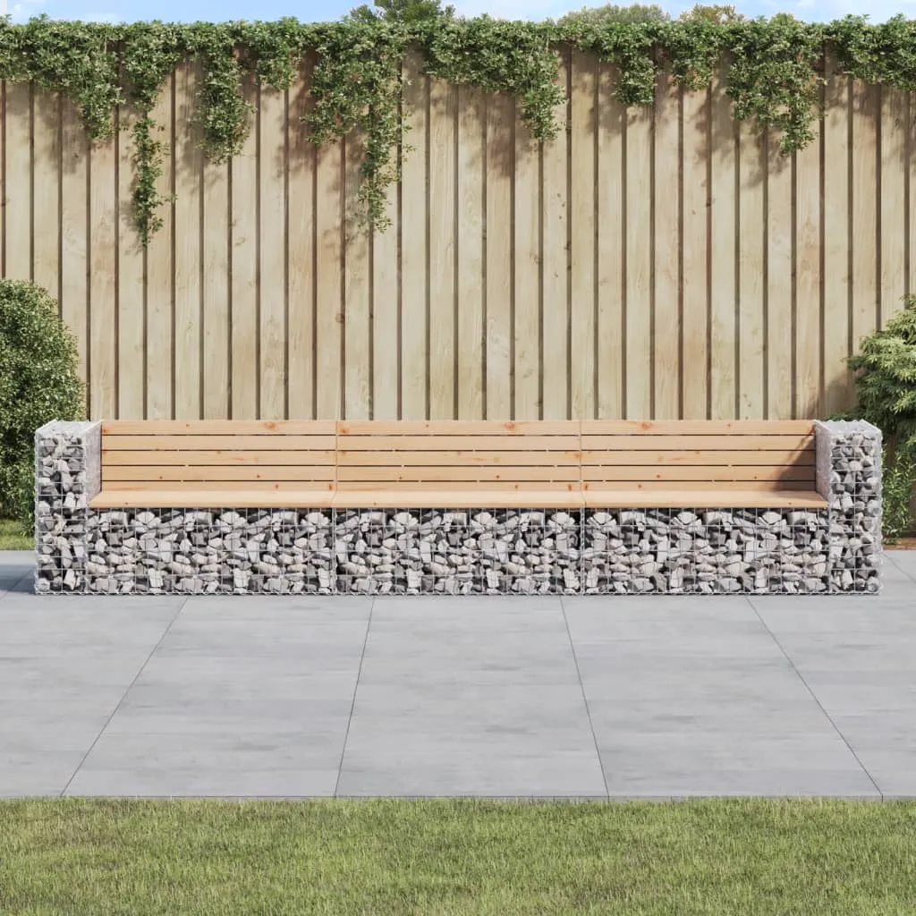 vidaXL Panca Giardino Design Gabbione 347x71x65,5 cm Massello di Pino