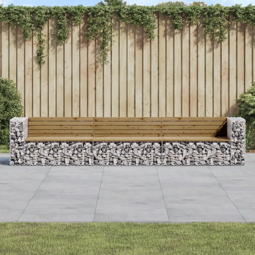 vidaXL Panca da Giardino Design Gabbione 347x71x65,5cm Pino Impregnato