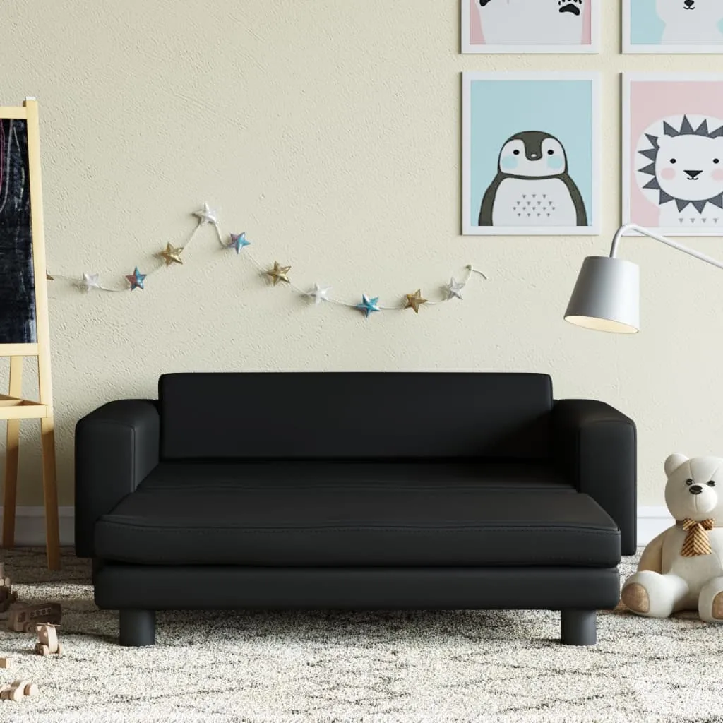 vidaXL Divano per Bambini con Poggiapiedi Nero 100x50x30 cm Similpelle