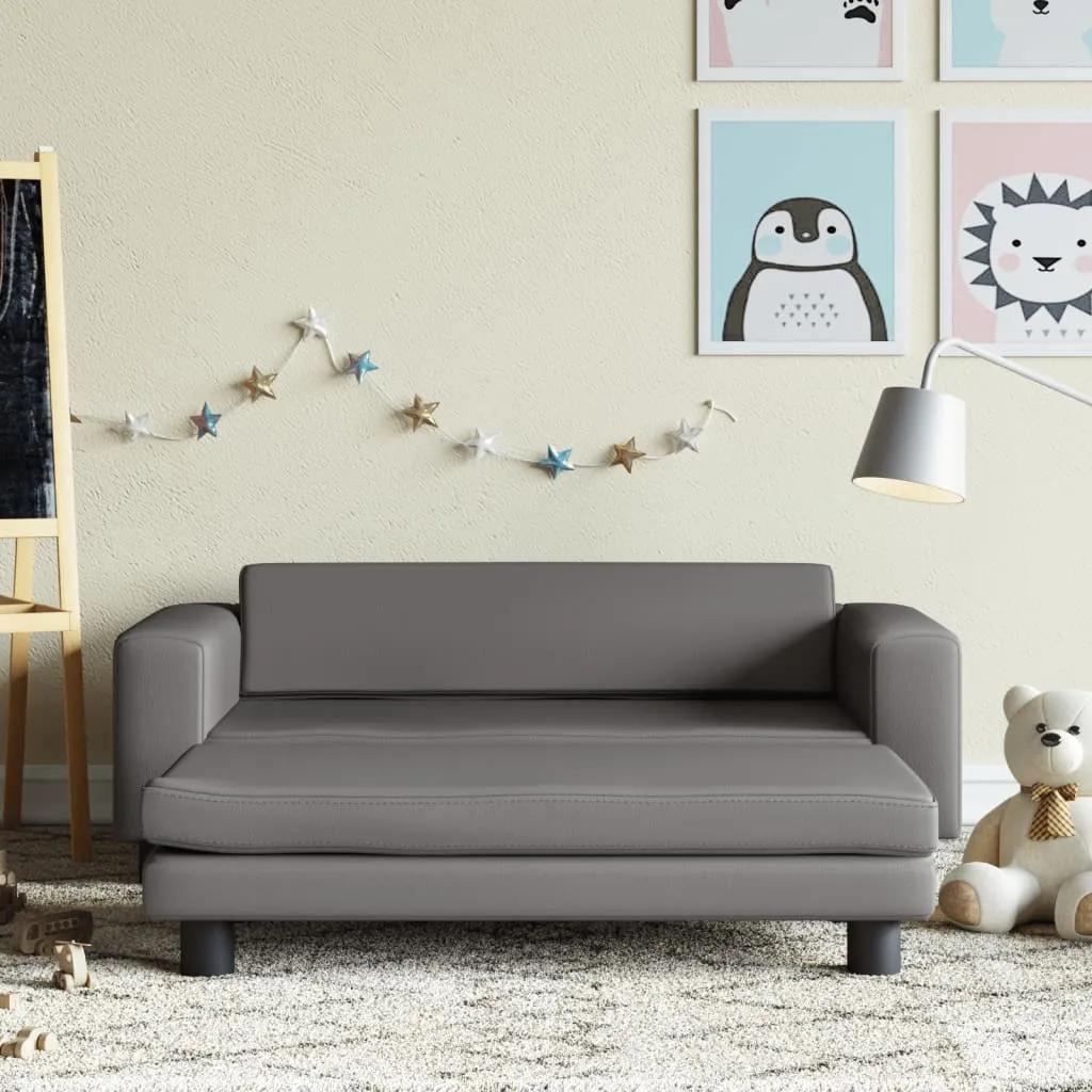 vidaXL Divano Bambini con Poggiapiedi Grigio 100x50x30 cm Similpelle