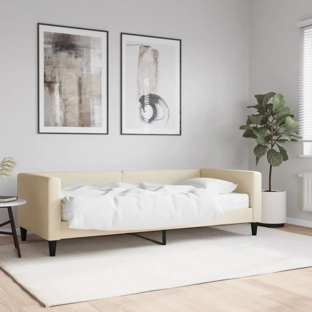 vidaXL Divano Letto con Materasso Crema 90x200 cm in Tessuto