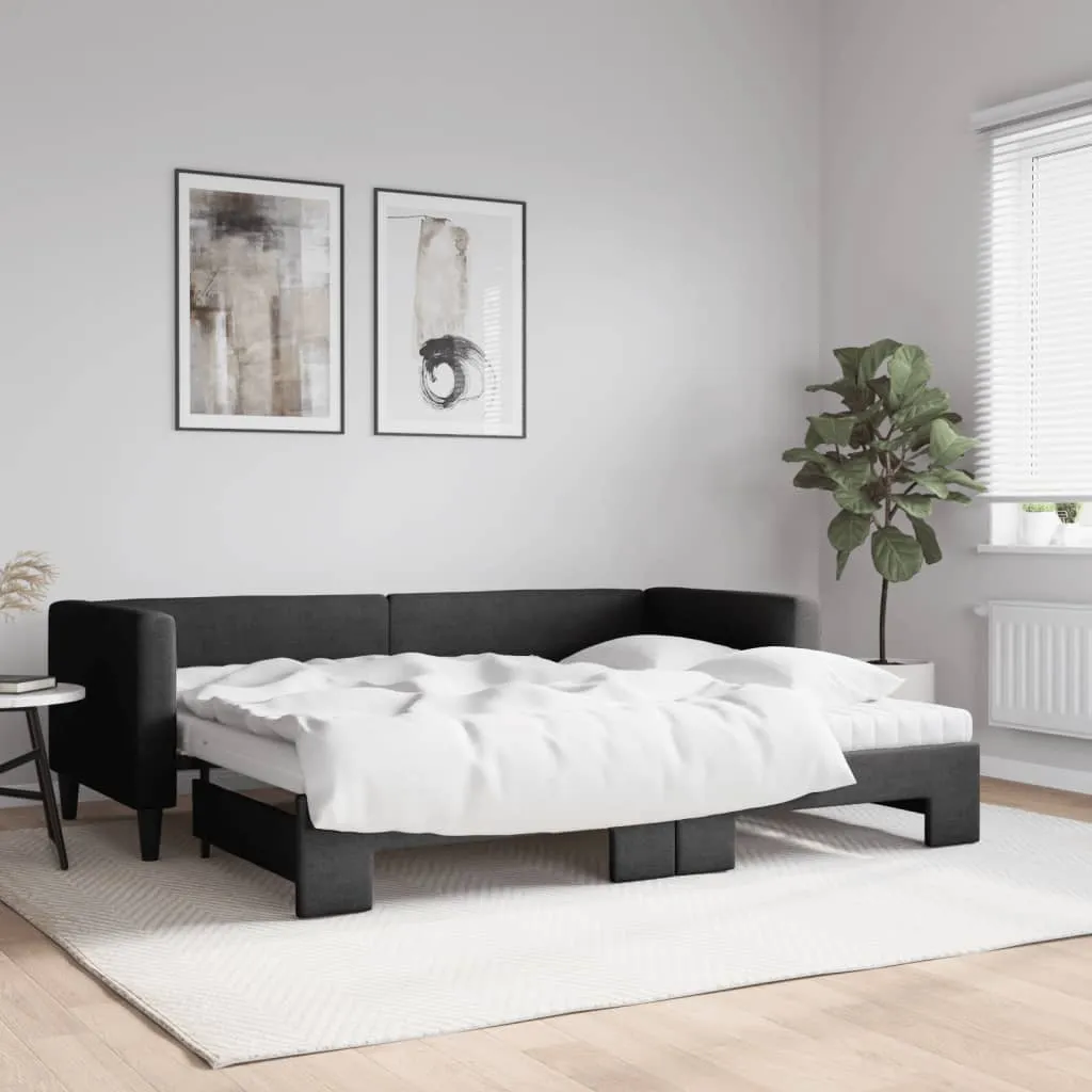 vidaXL Divano Letto Estraibile con Materassi Nero 80x200 cm Tessuto