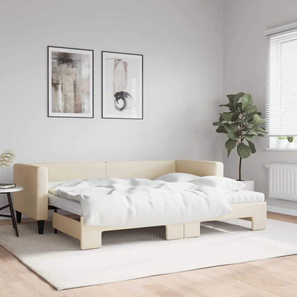 vidaXL Divano Letto Estraibile con Materassi Crema 80x200 cm Tessuto