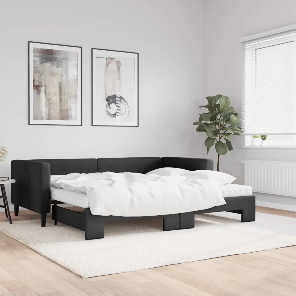 vidaXL Divano Letto Estraibile con Materassi Nero 90x200 cm in Tessuto