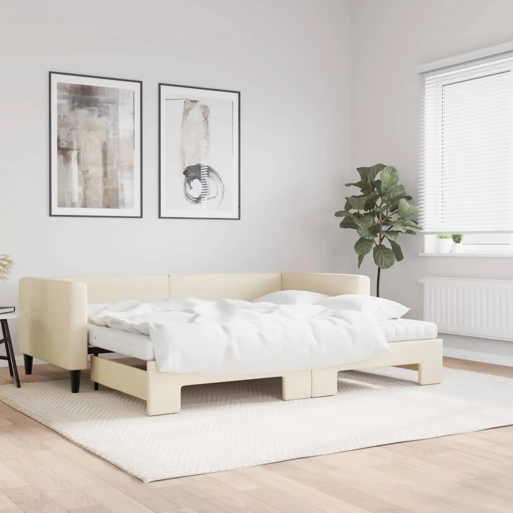 vidaXL Divano Letto Estraibile con Materassi Crema 90x200 cm Tessuto