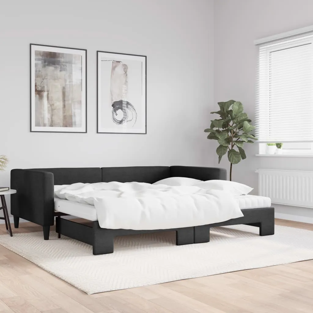 vidaXL Divano Letto Estraibile con Materassi Nero 100x200 cm Tessuto