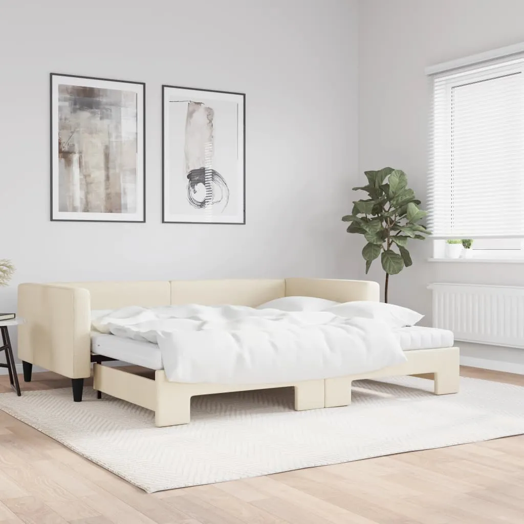 vidaXL Divano Letto Estraibile con Materassi Crema 100x200 cm Tessuto