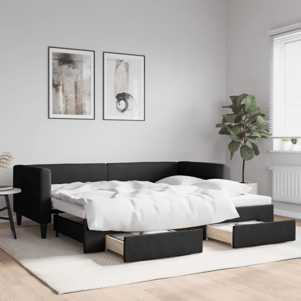 vidaXL Divano Letto Estraibile con Cassetti Nero 90x200 cm in Tessuto