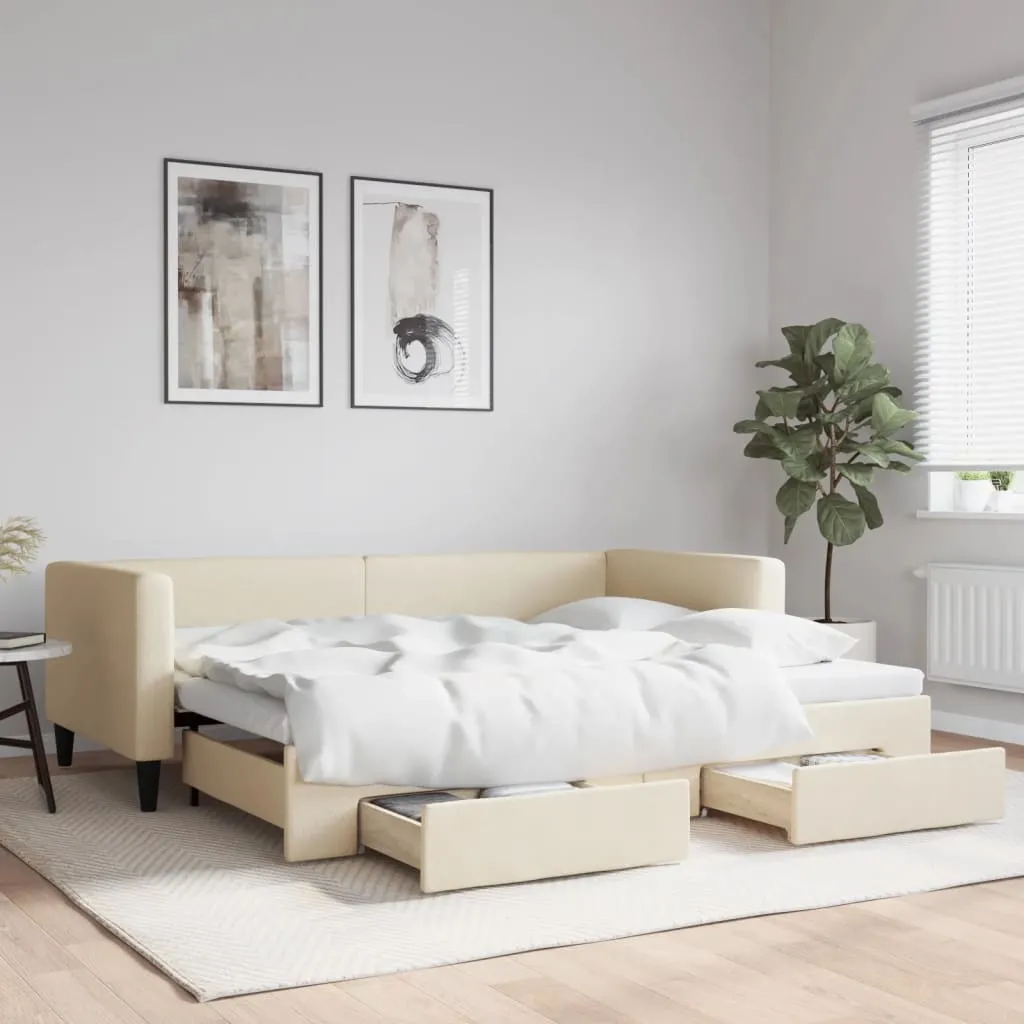 vidaXL Divano Letto Estraibile con Cassetti Crema 90x200 cm in Tessuto