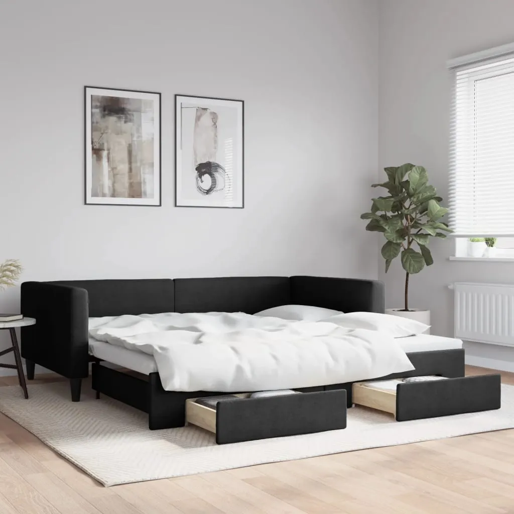 vidaXL Divano Letto Estraibile con Cassetti Nero 100x200 cm in Tessuto