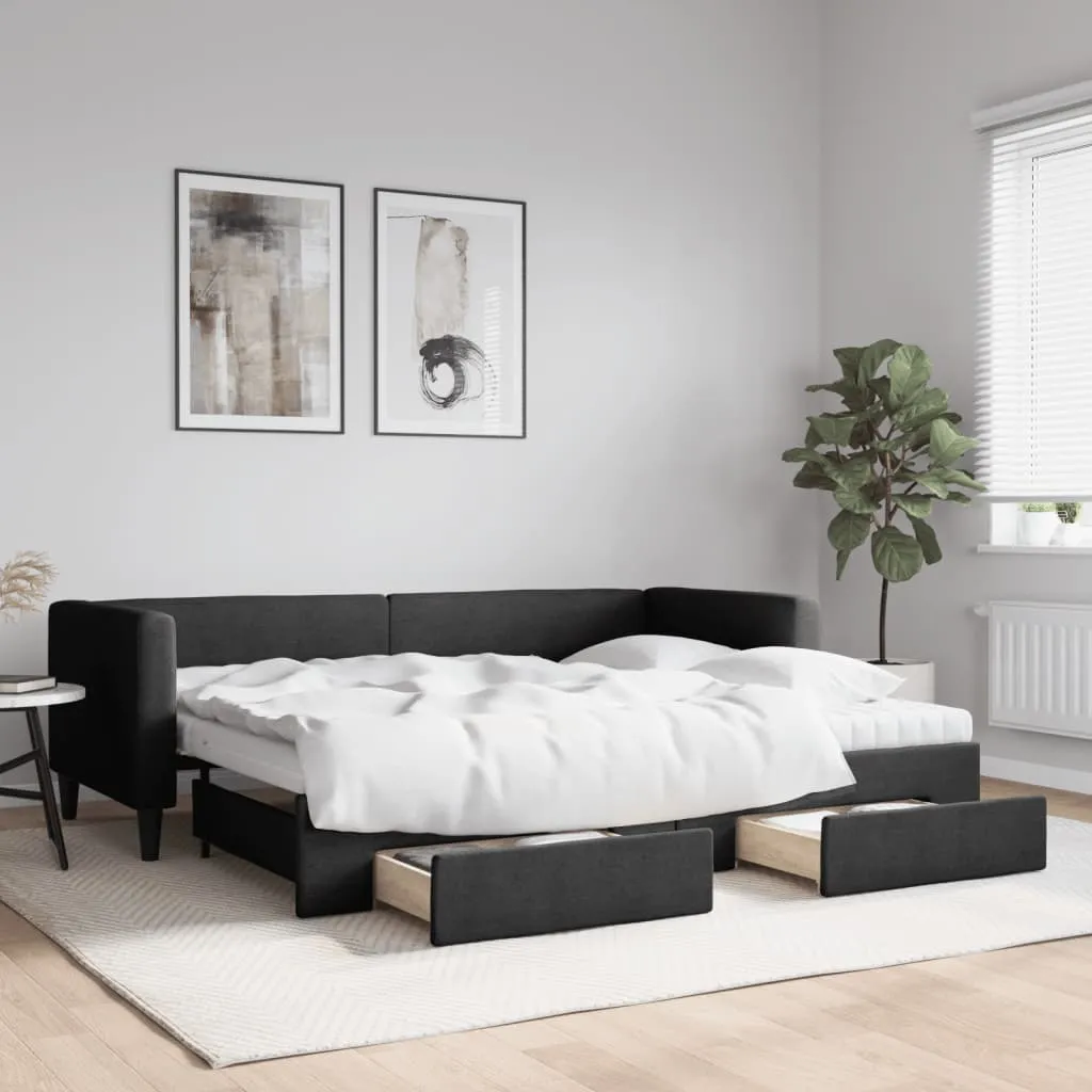 vidaXL Divano Letto Estraibile con Cassetti Nero 80x200 cm in Tessuto