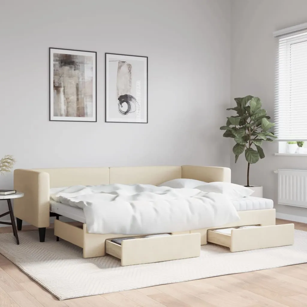 vidaXL Divano Letto Estraibile con Cassetti Crema 80x200 cm in Tessuto