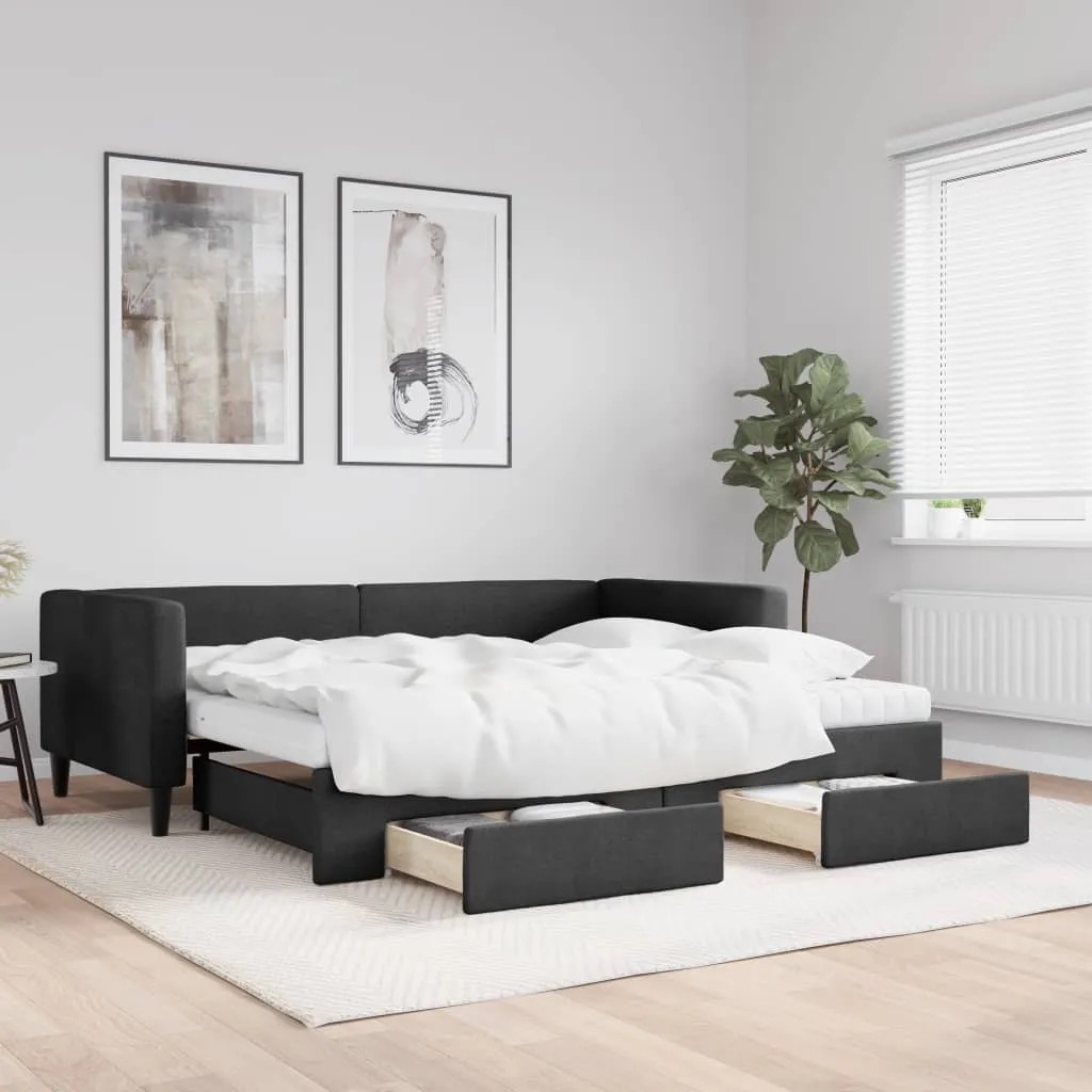 vidaXL Divano Letto Estraibile con Cassetti Nero 90x200 cm in Tessuto