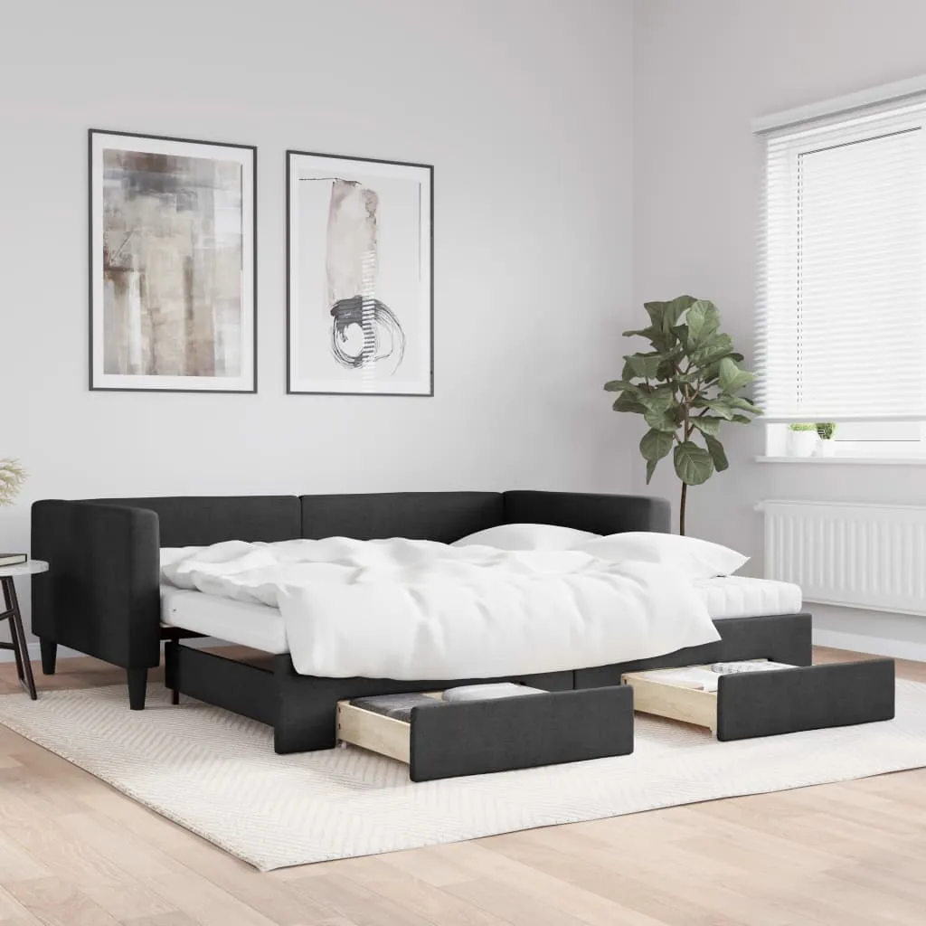 vidaXL Divano Letto Estraibile con Cassetti Nero 100x200 cm in Tessuto