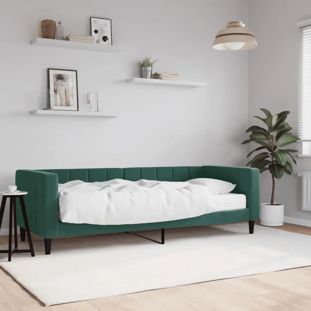 vidaXL Divano Letto con Materasso Verde Scuro 80x200 cm in Velluto