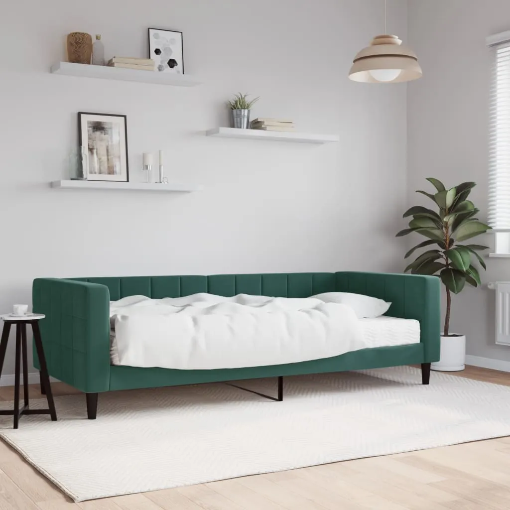 vidaXL Divano Letto con Materasso Verde Scuro 90x200 cm in Velluto