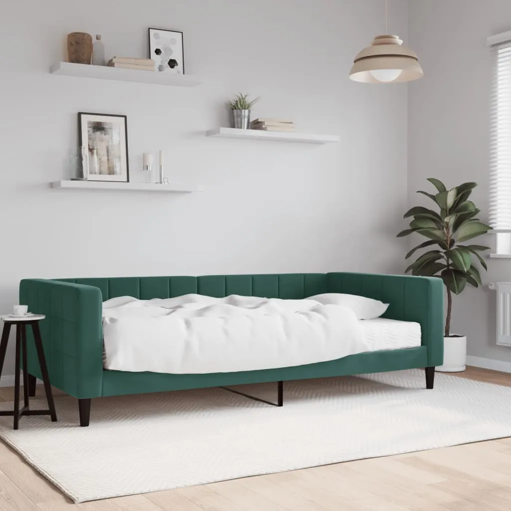 vidaXL Divano Letto con Materasso Verde Scuro 100x200 cm in Velluto