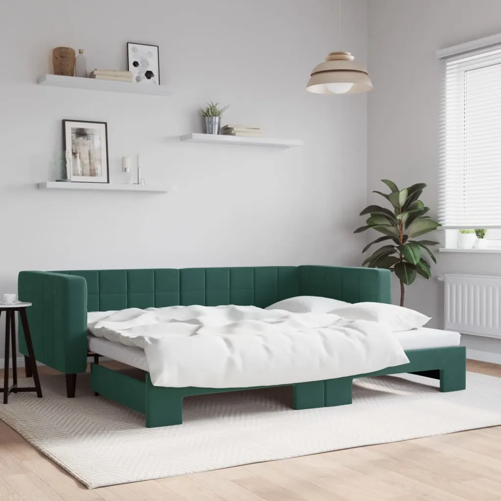 vidaXL Divano Letto con Letto Estraibile Verde Scuro 90x200cm Velluto