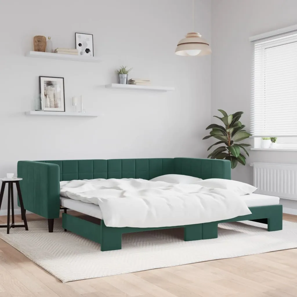 vidaXL Divano Letto con Letto Estraibile Verde Scuro 100x200cm Velluto