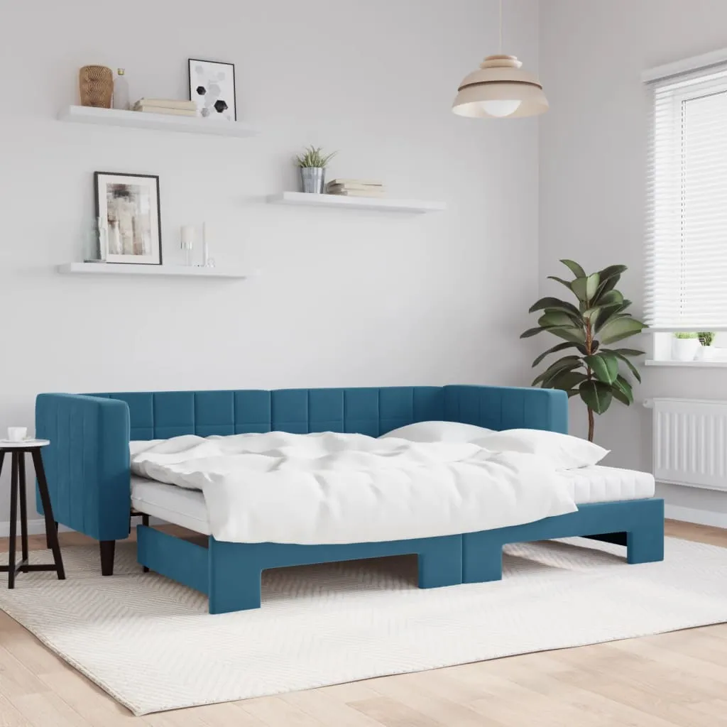 vidaXL Divano Letto Estraibile con Materassi Blu 80x200 cm Velluto