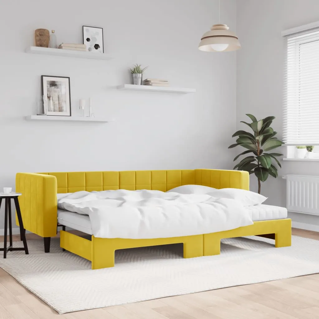 vidaXL Divano Letto Estraibile con Materassi Giallo 80x200 cm Velluto