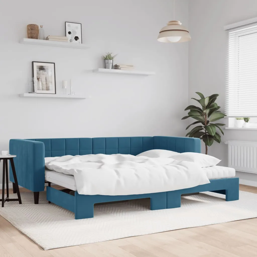 vidaXL Divano Letto Estraibile con Materassi Blu 90x200 cm Velluto