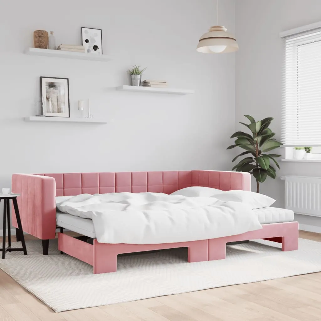 vidaXL Divano Letto Estraibile con Materassi Rosa 90x200 cm Velluto