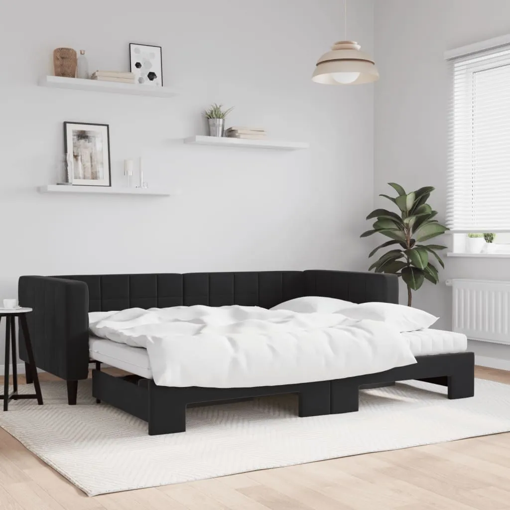 vidaXL Divano Letto Estraibile con Materassi Nero 90x200 cm Velluto