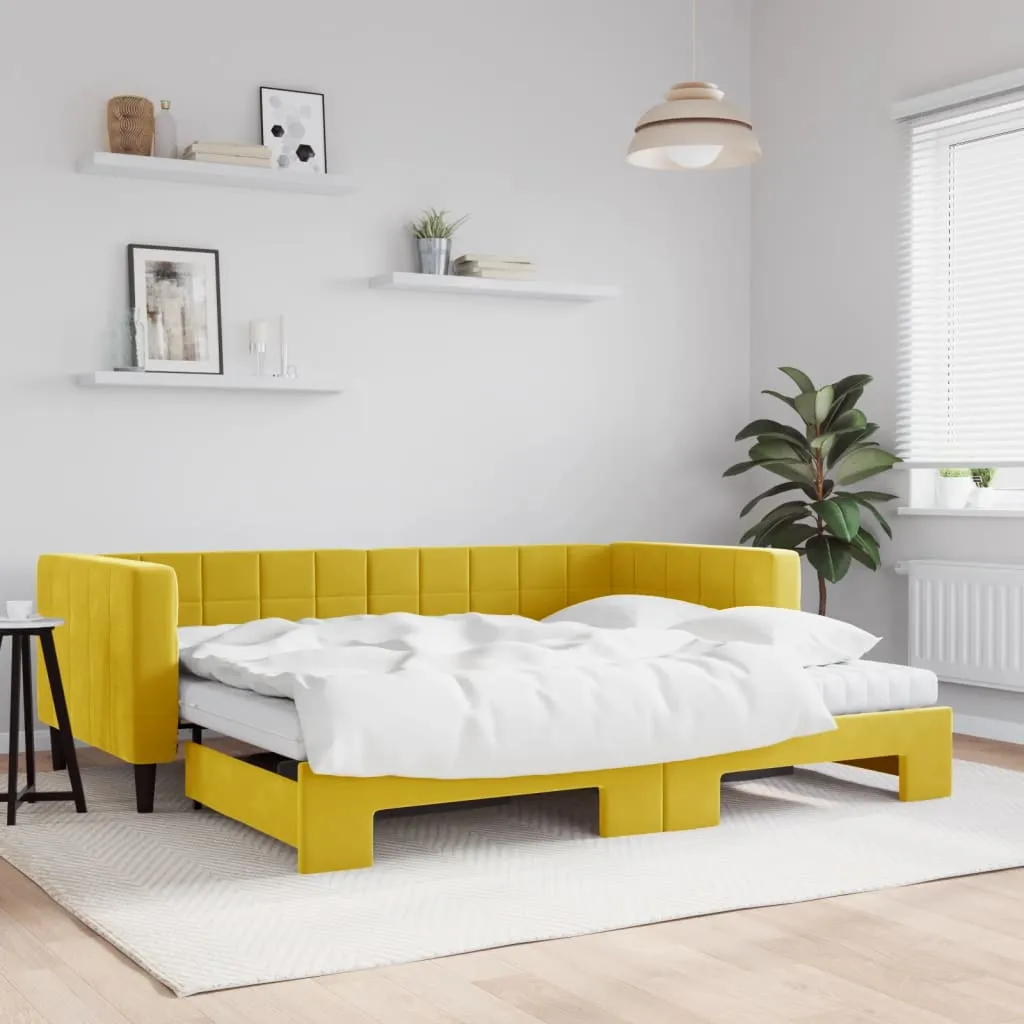 vidaXL Divano Letto Estraibile con Materassi Giallo 90x200 cm Velluto