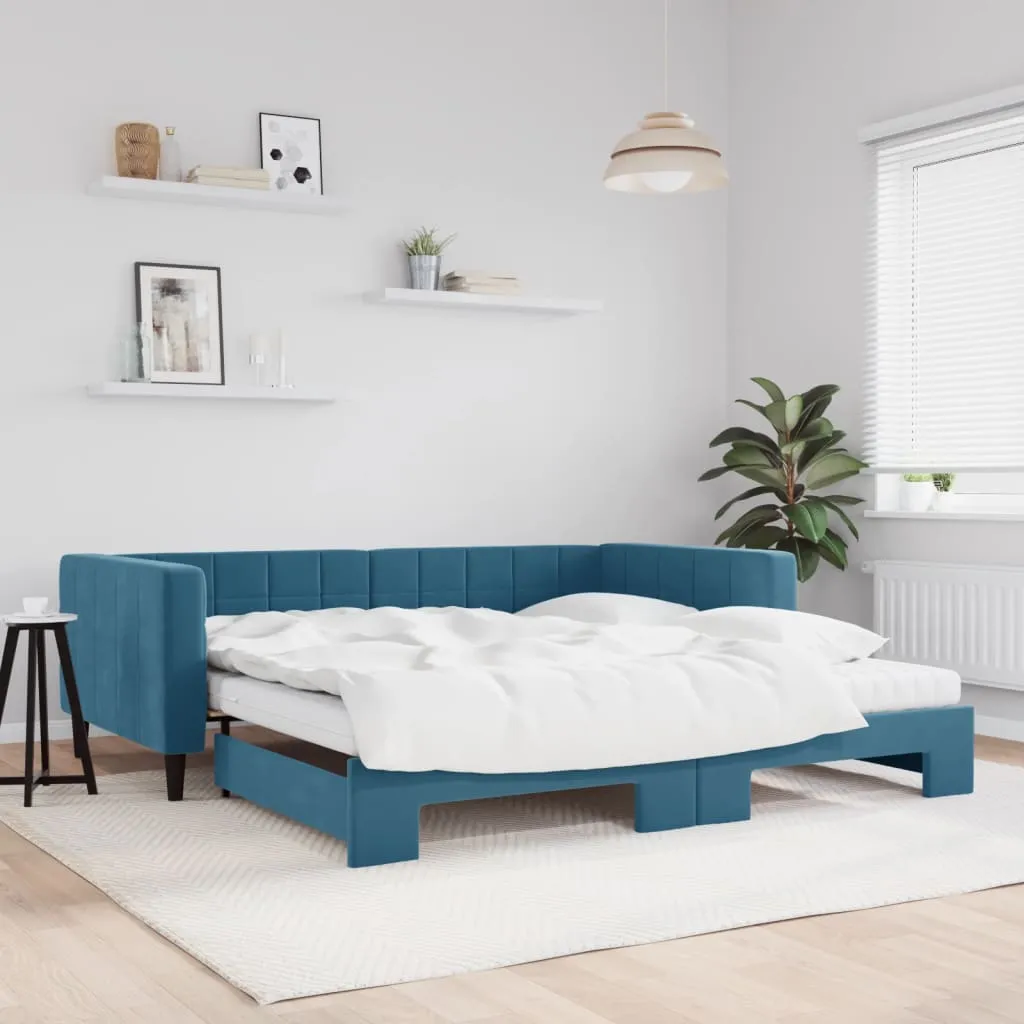 vidaXL Divano Letto Estraibile con Materassi Blu 100x200 cm Velluto