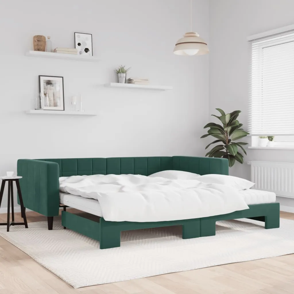 vidaXL Divano Letto Estraibile Materassi Verde Scuro 100x200 Velluto