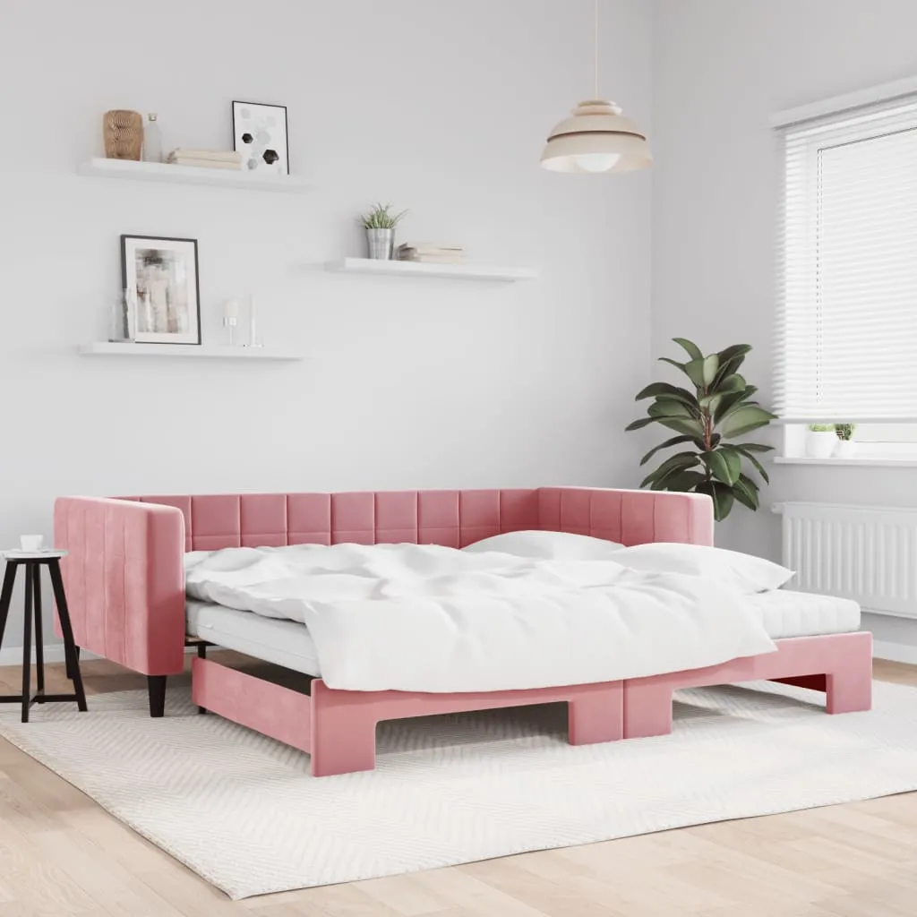 vidaXL Divano Letto Estraibile con Materassi Rosa 100x200 cm Velluto