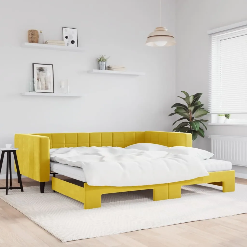 vidaXL Divano Letto Estraibile con Materassi Giallo 100x200 cm Velluto