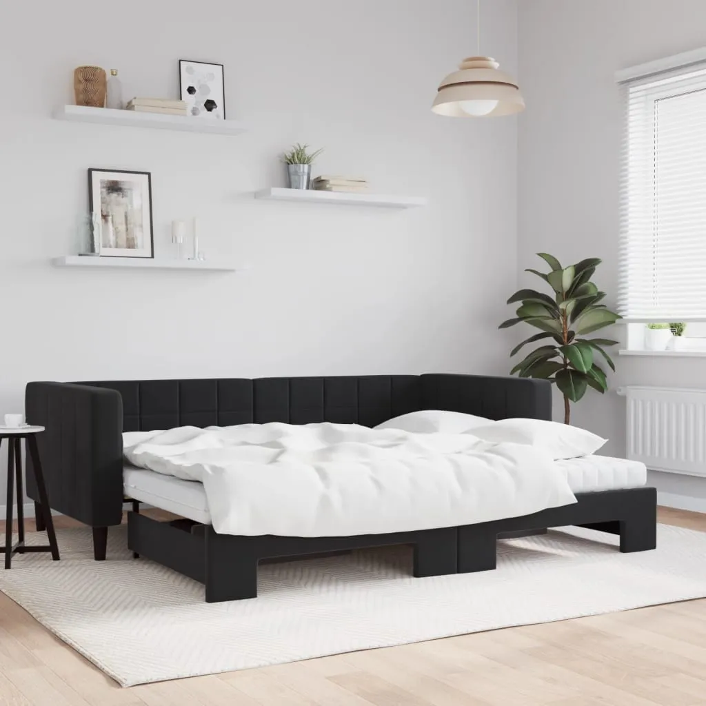 vidaXL Divano Letto Estraibile con Materassi Nero 90x190 cm Velluto