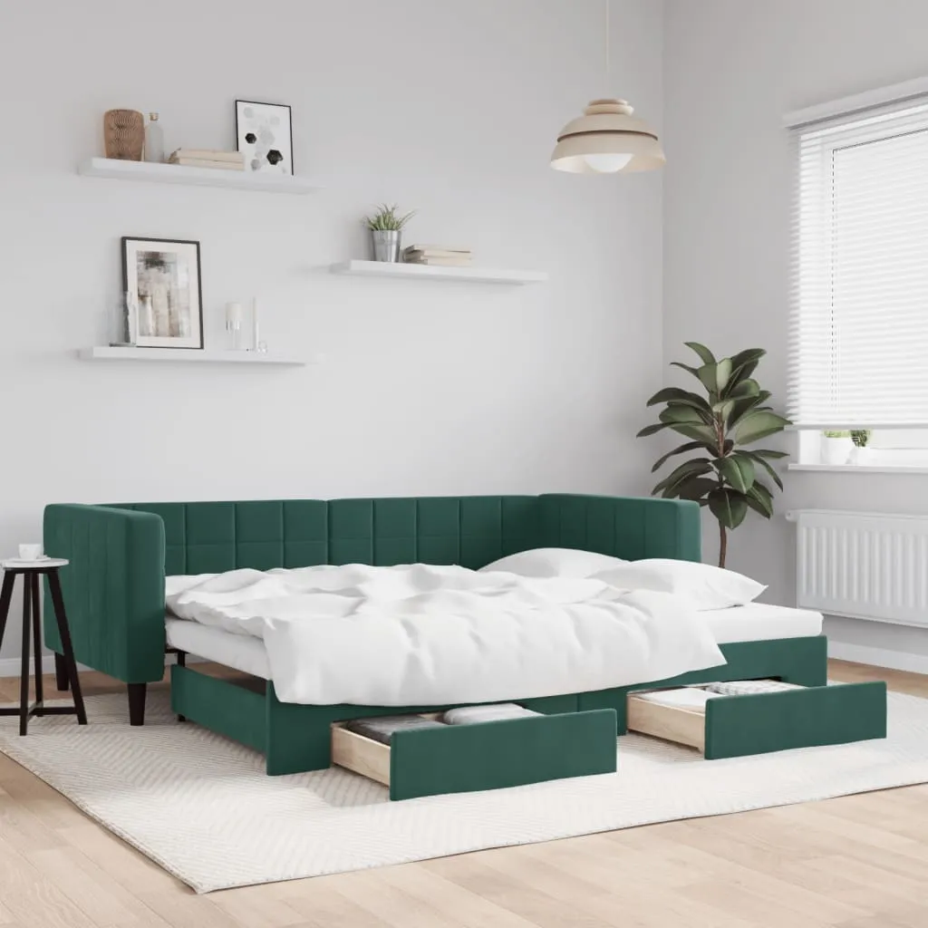 vidaXL Divano Letto Estraibile Cassetti Verde Scuro 80x200cm Velluto