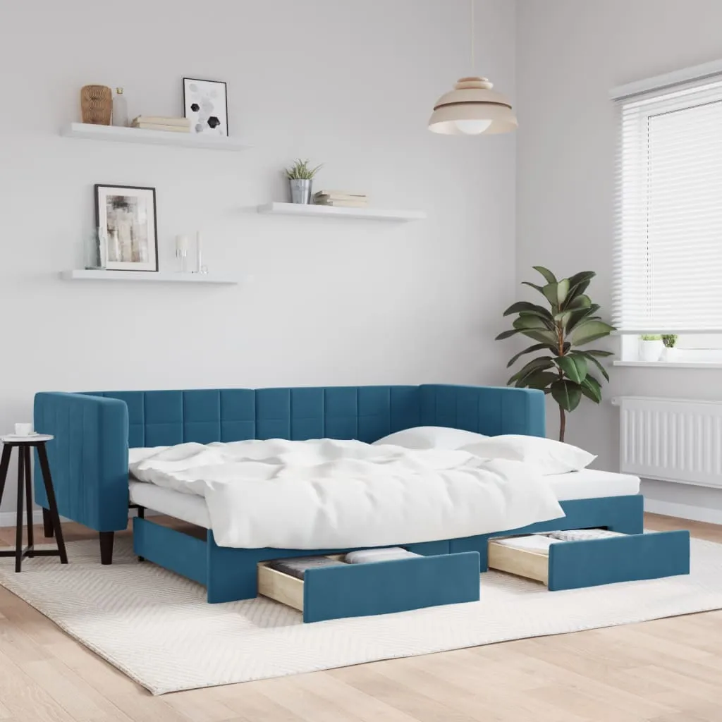 vidaXL Divano Letto Estraibile con Cassetti Blu 90x200 cm in Velluto