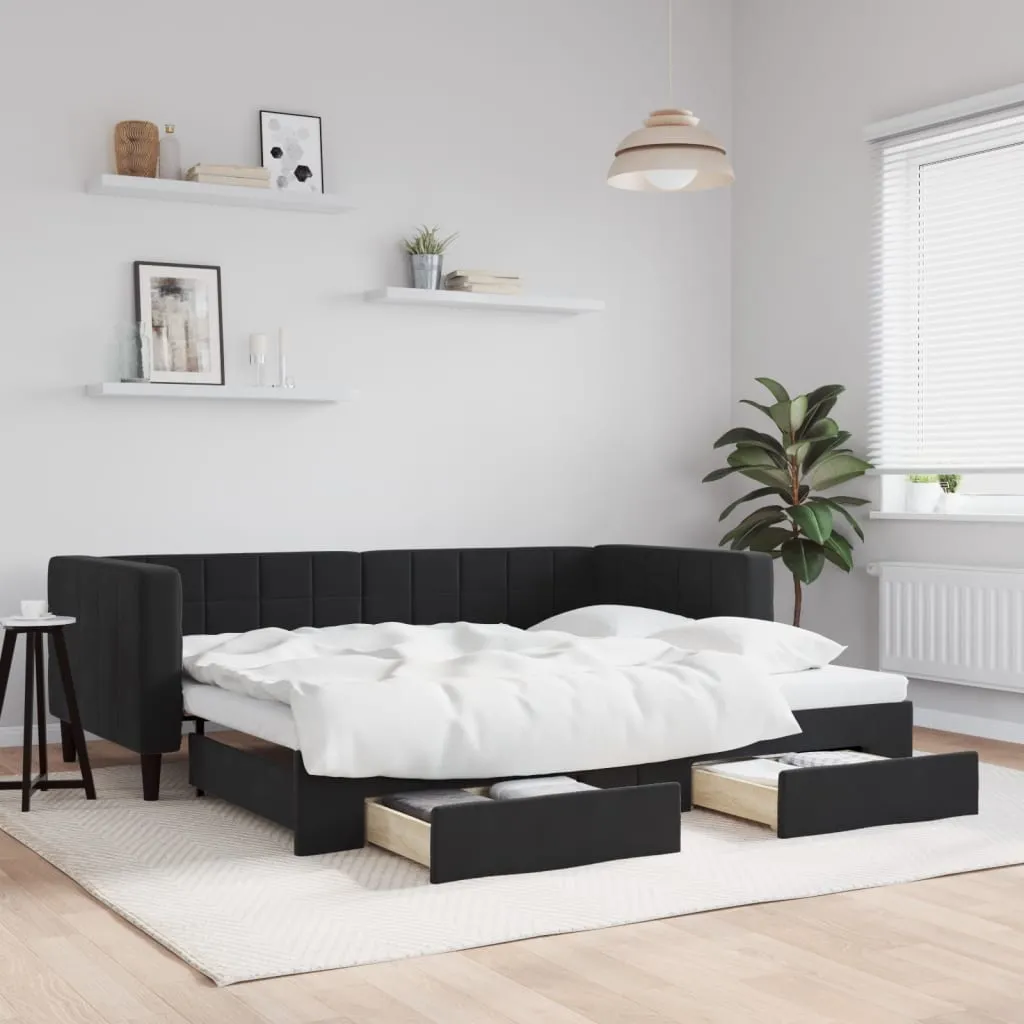 vidaXL Divano Letto Estraibile con Cassetti Nero 90x200 cm in Velluto