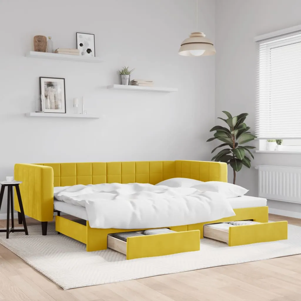 vidaXL Divano Letto Estraibile con Cassetti Giallo 90x200cm in Velluto