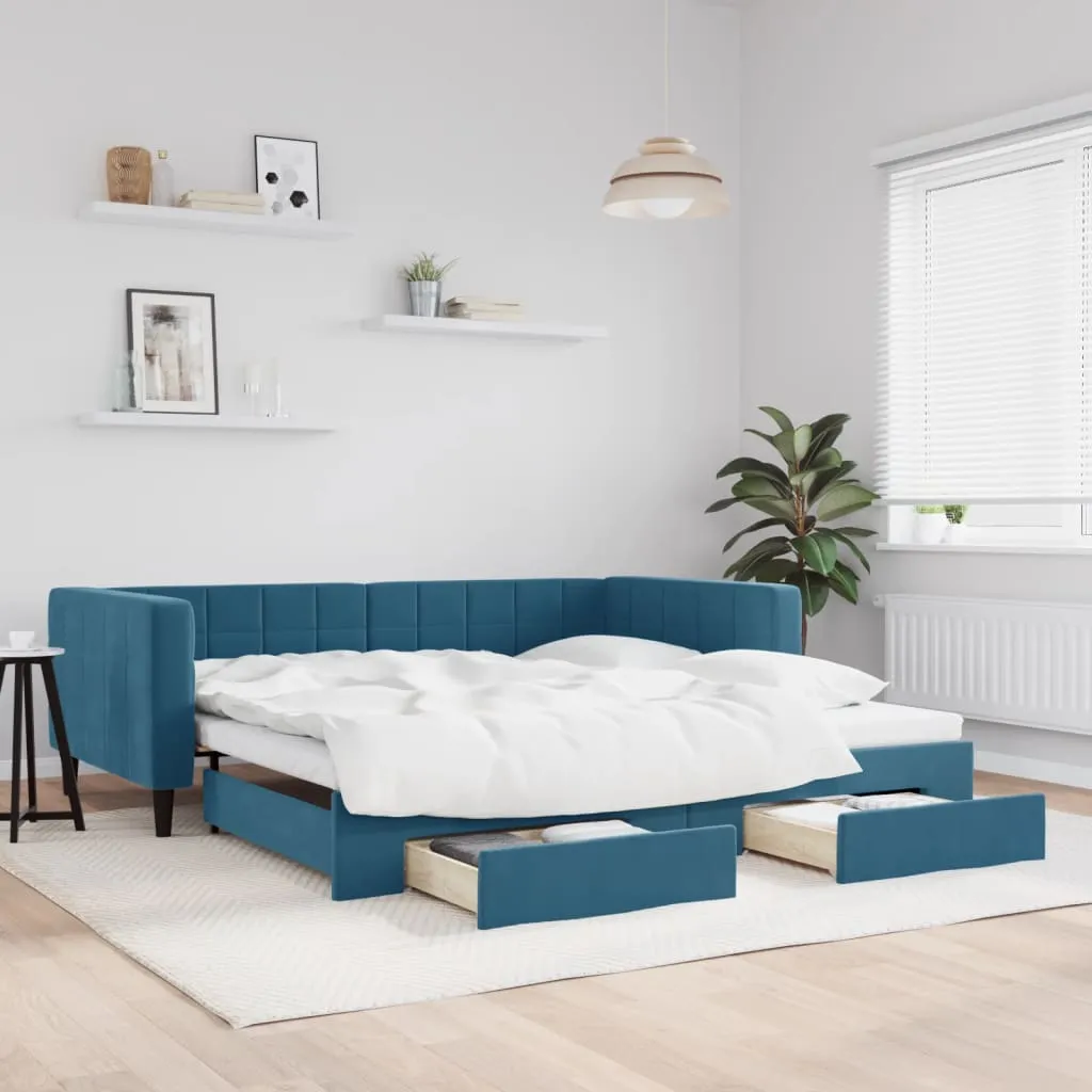 vidaXL Divano Letto Estraibile con Cassetti Blu 100x200 cm in Velluto